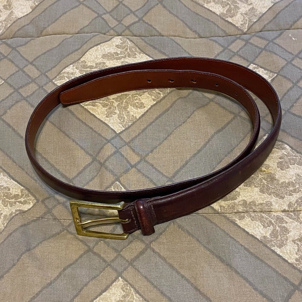 Men's Belt, Thin Brown Leather Belt, Brass Buckle, 41"